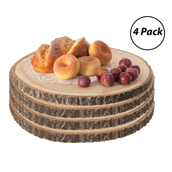 Vintiquewise Home Decor Natural Wooden Bark Slice Tray Large Rustic Table Charger Centerpiece 10”, PK 4 QI004158-10.4